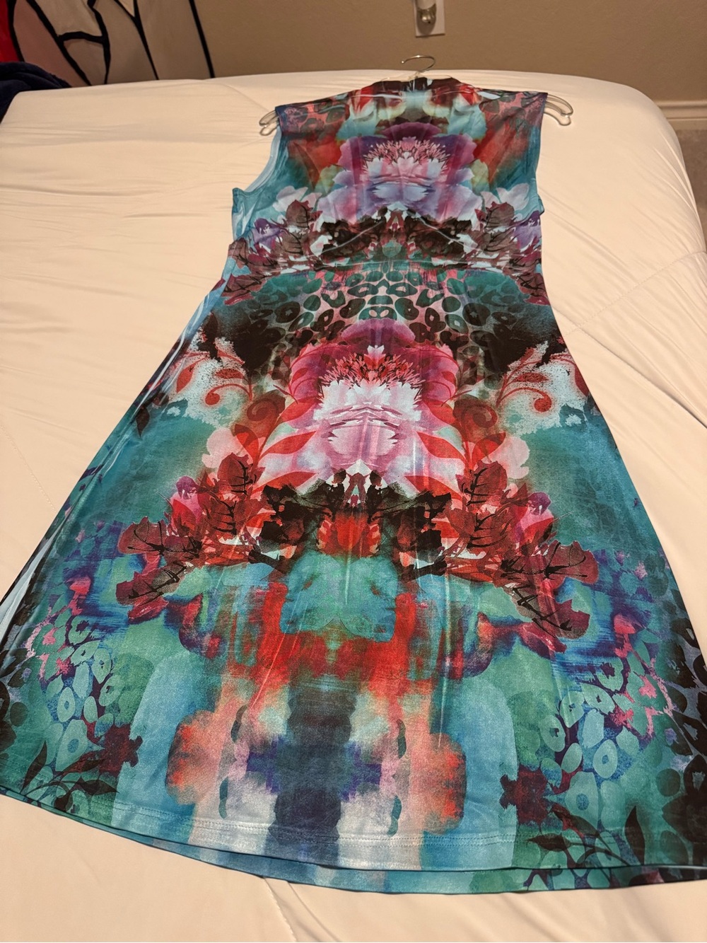 ONE WORLD Turquoise Red Pink Floral-Abstract Sleeveless Dress